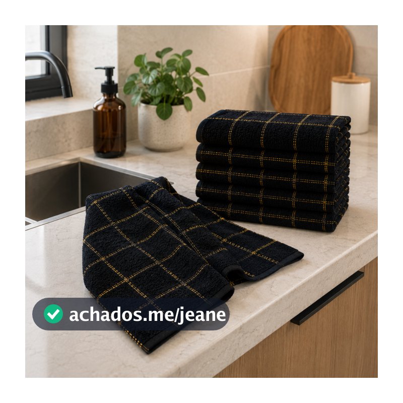 5 Pano de Prato Grande Xadrez Preto Macio 100% Algodão Laune Haus