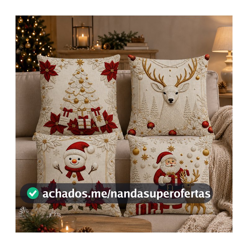 KIT 4 CAPAS DE ALMOFADAS DECORATIVAS NATAL PAPAI NOEL BONECO DE NEVE FELIZ NATAL  RENA LANÇAMENTO 2026