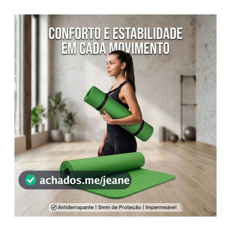 Tapete Yoga Fitness 5mm Antiderrapante com Alça para Treino e Alongamento em Casa