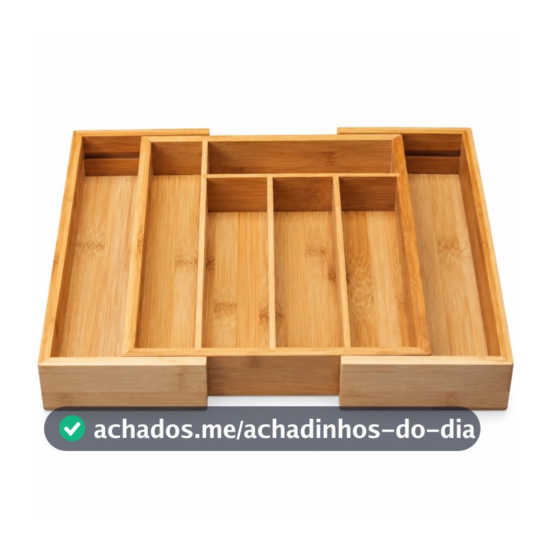Porta Talheres Gaveta Bambu 7 Divisórias Extensível Ajustável  Organizador Talheres Madeira