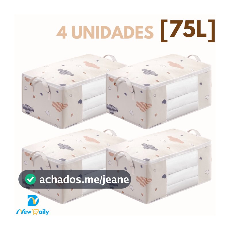 KIT 4 UNIDADES Caixa Saco Organizador Cobertor Casaco Guarda Roupa Ecológico Anti-Poeira Multiuso. BC-121