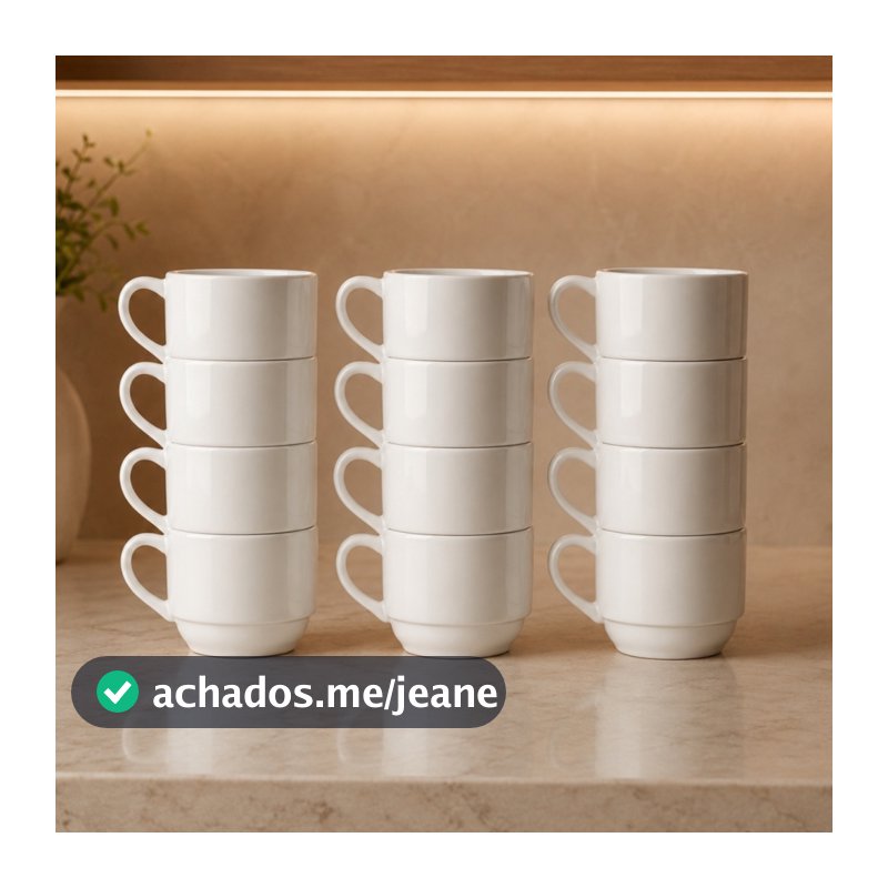 Kit 12 Xícaras De Chá Hotel Empilhável 200ml - Porcelana