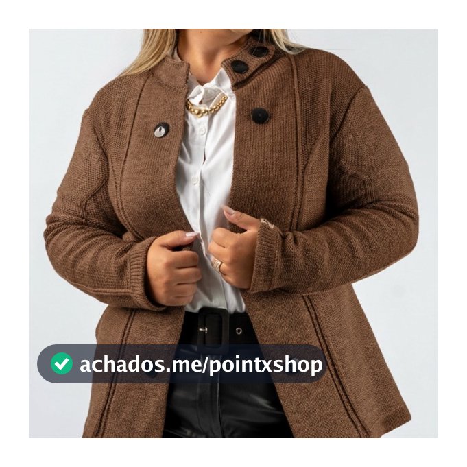 Casaco Feminino Trico Inverno Luxo Cardigan Botões Lã Frio Plus Size  - 20178