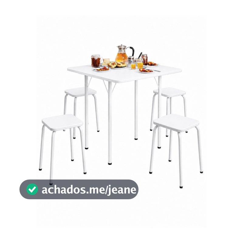 Conjunto Mesa Dobrável Com 4 Bancos branca Cozinha Jantar Sala para area externa decoração