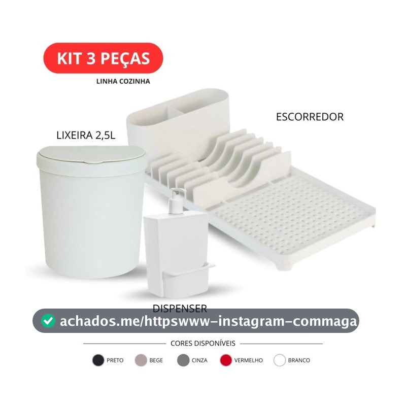 Kit 3 Cozinha Organizador Kit 3 Cozinha Escorredor Louças Lixeira 2,5L Dispenser Sabão Organizador Pia Completo