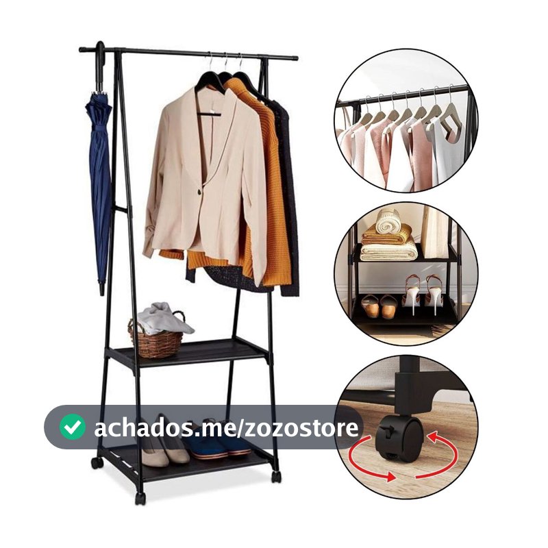 Arara De Roupas Com Rodinha Prateleira Cabideiro De Chão Para Loja Casa Quarto