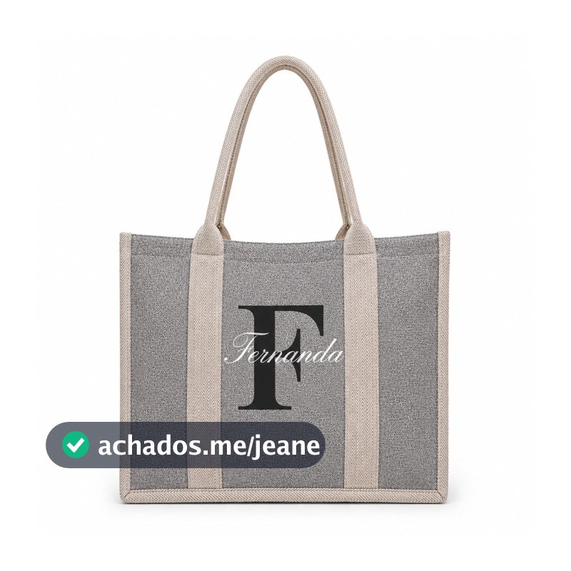 Bolsa Feminina Grande Personalizada Com Nome e Inicial Praia Mercado Viagem Academia Piscina Com Bolso Interno Zíper