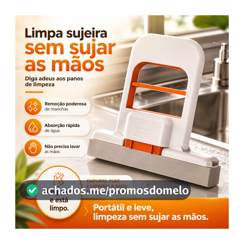 Rodinho de Pia Mini Mop Portátil com Esponja Absorvente para Limpeza Rápida de Cozinha Banheiro e Vidros
