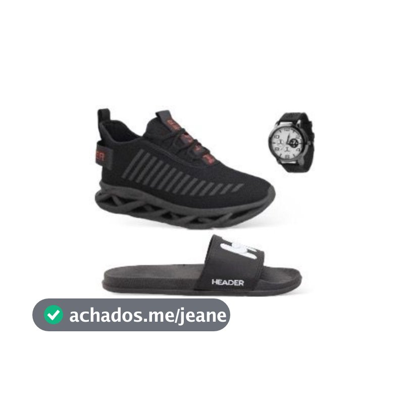 Kit Tênis Masculino Header Infinite Caminhada Esportivo + Slide + Relógio