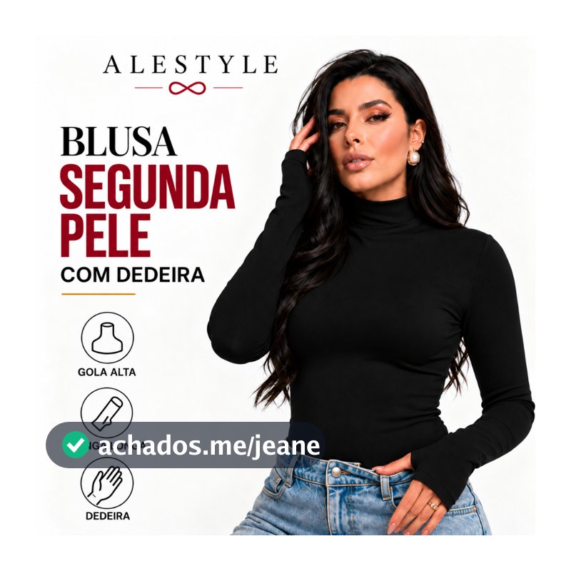 Blusa Segunda Pele Feminina Manga Longa com Dedeira e gola alta