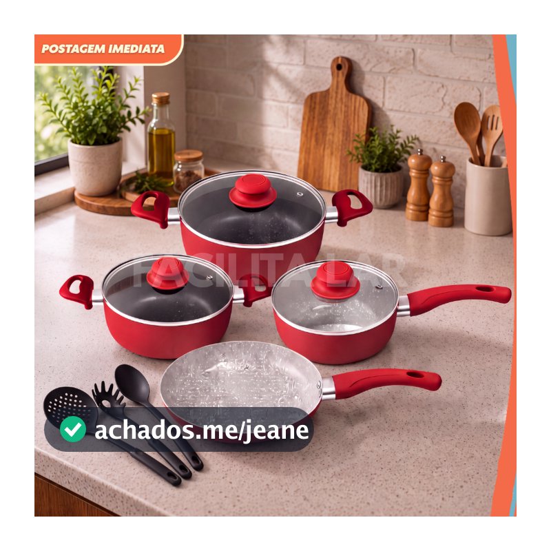 Jogo De Panelas Cerâmica 7 Peças Antiaderente Completo Kit Caçarola Frigideira Leiteira Tampa Vidro Premium Envio Rápido