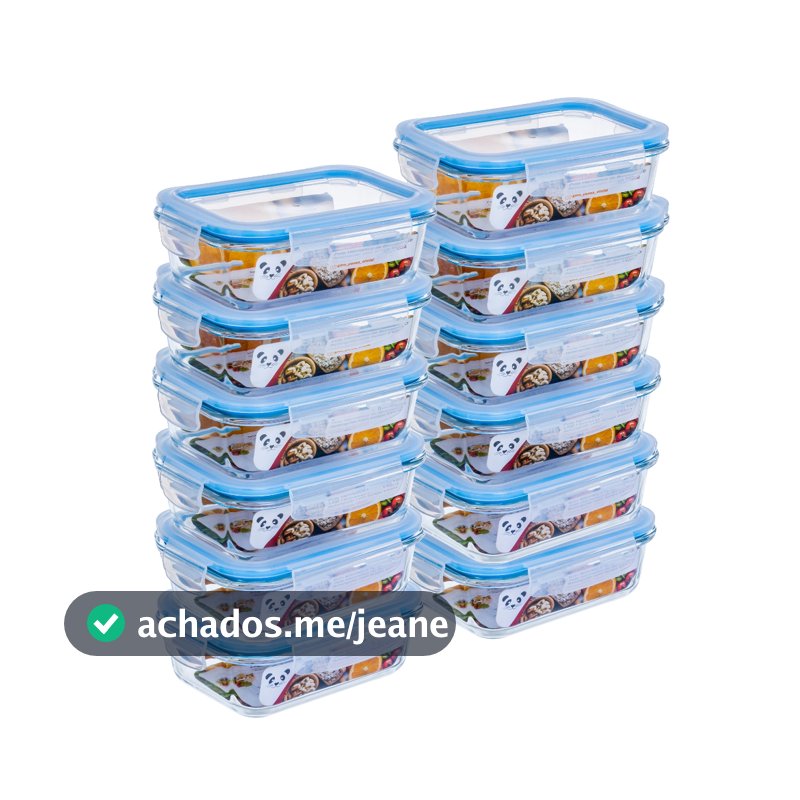 Kit Potes Herméticos Porta Mantimentos Vidro Retangular 370ml 640ml 1040ml Marmita GP Home
