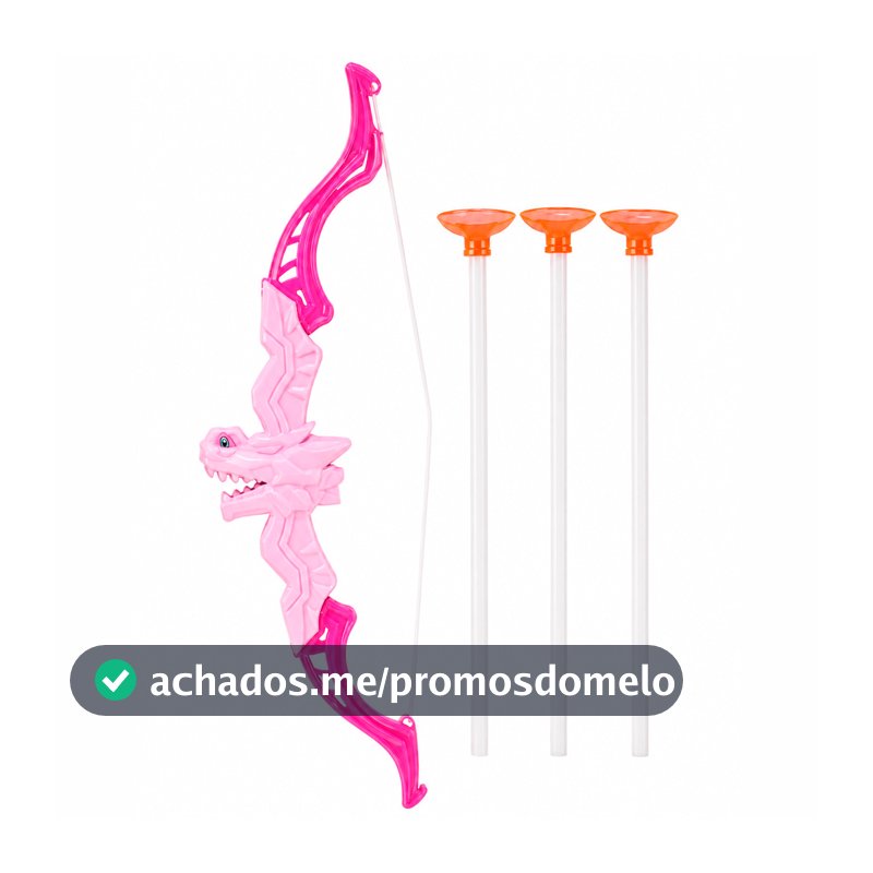 Arco e Flecha Infantil Rosa Dragão 29cm com 3 Dardos de Ventosa 18cm