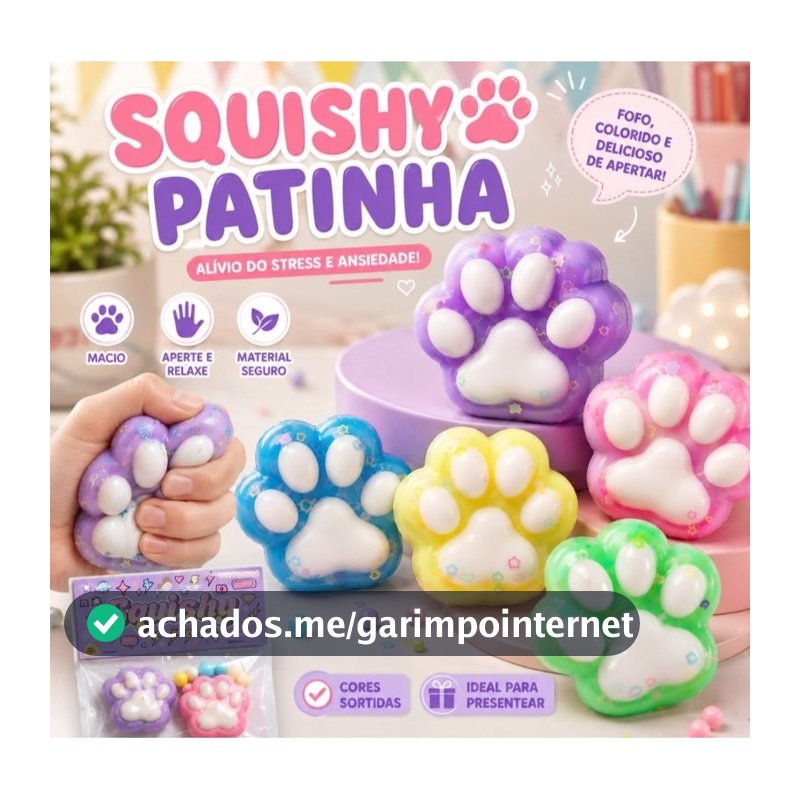 Squishy Patinha Gato Fofo Antiestresse Sensorial Macio Brinquedo Relaxante Presente Infantil Cores Sortidas Cute