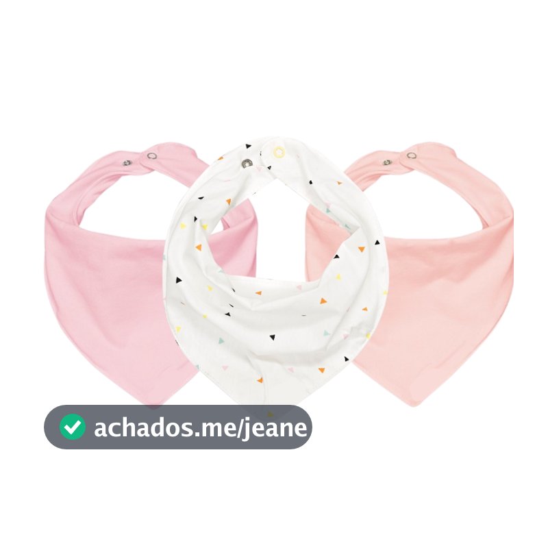 Kit C/3 Babador Bandana de Bebê 100% Algodão 23cm x 18cm - Sortidas