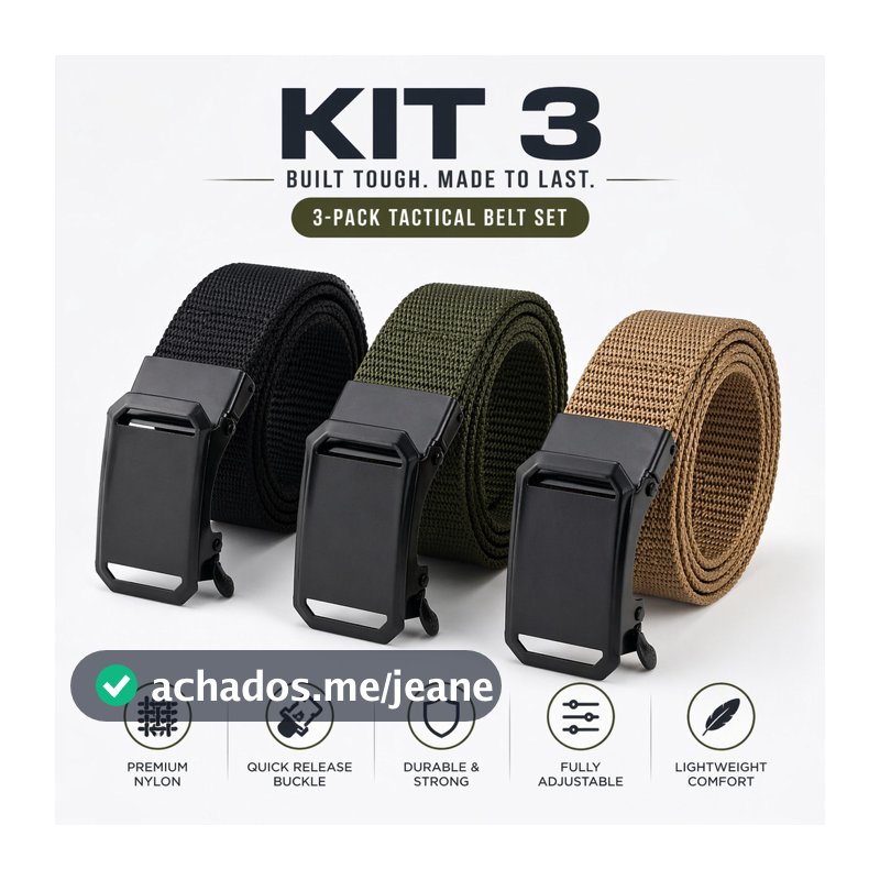Kit 3 Cinto Tático de Nylon 4cm com Fivela de Engate Rápido Ajustável