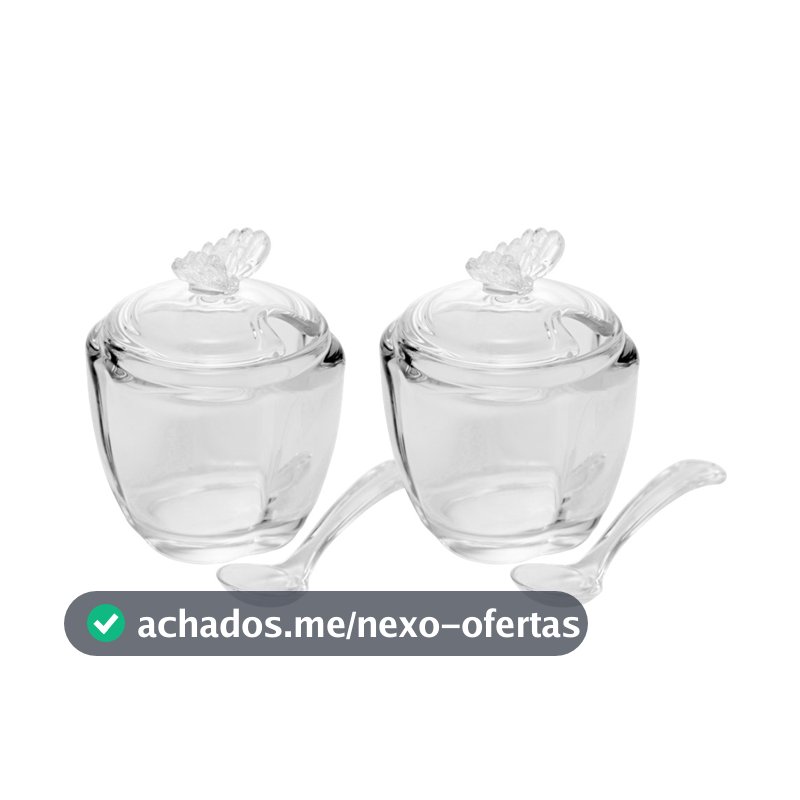 Kit 2 Açucareiro de Vidro com Colher Butterfly Borboleta 180ml Wolff