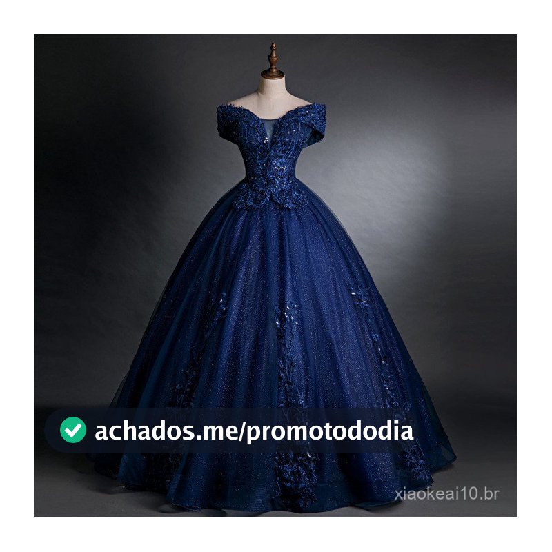 Vestido de Noite Elegante Azul Marinho Vestido Puffy para Performance Solo Vestido de Exame de Arte para Estudantes