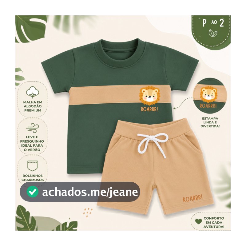 Conjunto Infantil Verão Menino Bebê em Malha 100% Algodão Roupa Leve Confortável Dia a Dia Passeio