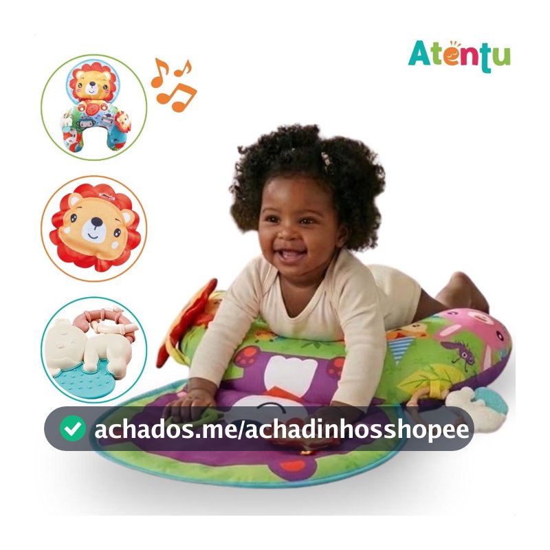 Almofada Interativa Com Acessórios Conforto Bebê Chocalho Infantil Brinquedo com Som