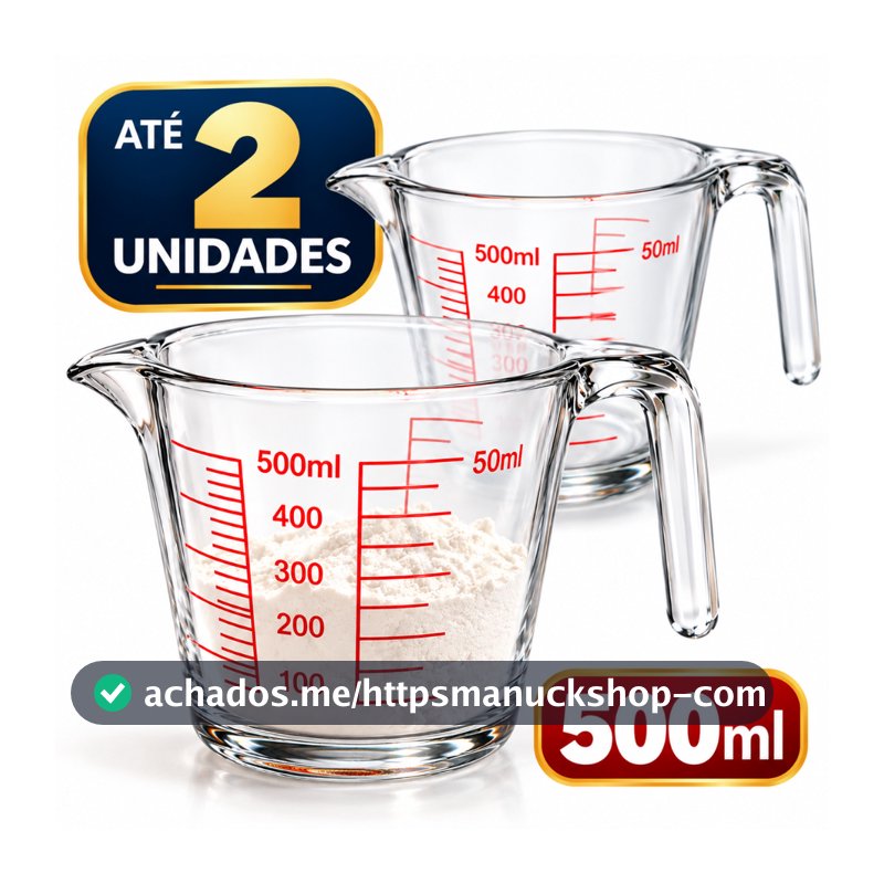 Jarra Medidora de Vidro 500ml com Alça Graduada para Cozinha 1 ou 2 Unidades