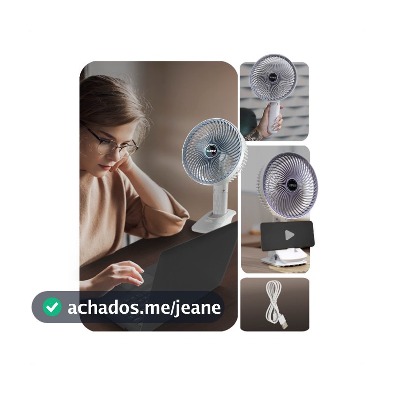 Ventilador Mesa Portátil Multifunção USB Recarregavel Silencioso 3 potencias com Clipe 3 Pás 4 Modos
