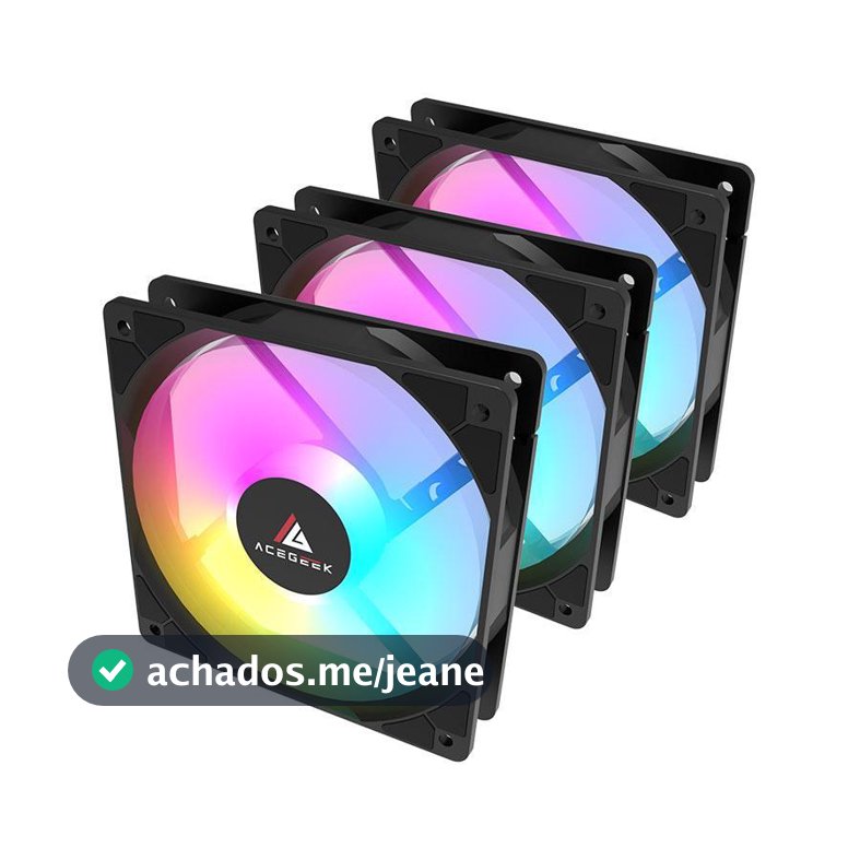 Kit Ventoinhas Acegeek RW12 3x1, Rainbow, 3x120mm, Preto, AG-RW12-3X1-BK