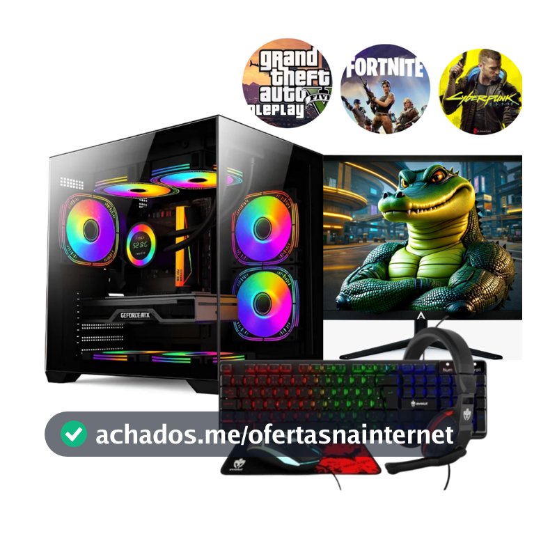 PC Gamer Potente Completo Intel i7 RTX 3050 RAM 16GB SSD 480GB Monitor, Kit Gamer