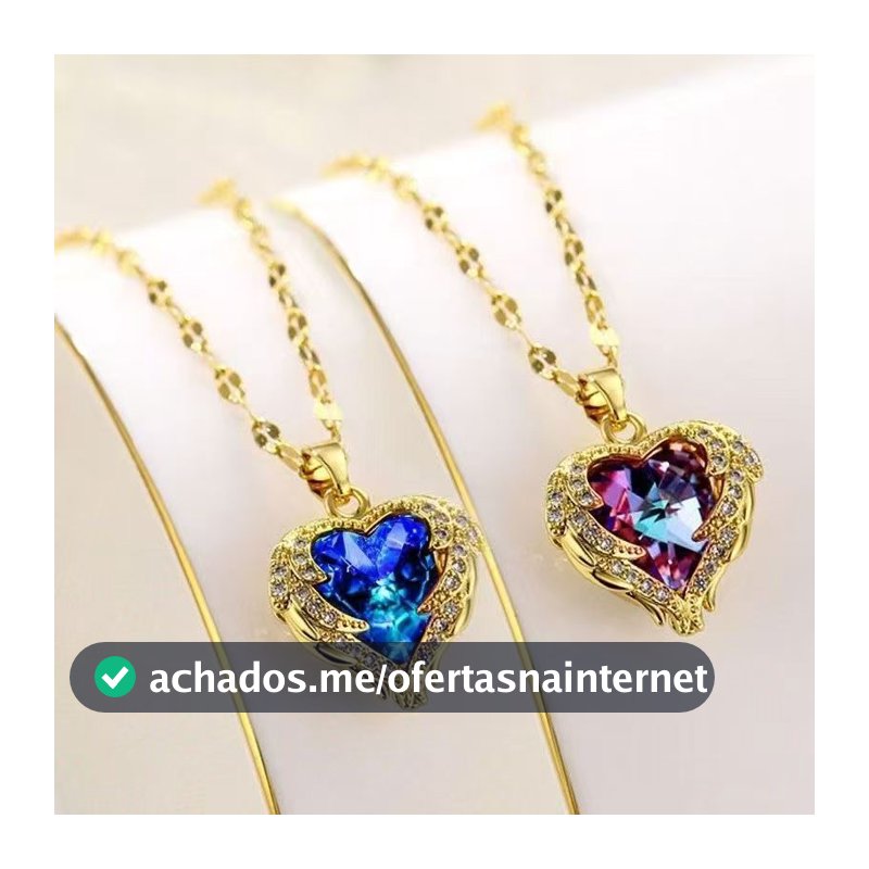Colar De Cristal De Coração  Azul Oceano Com Pingente De Amor Colar  Aço Inoxidável Não Desbotado
