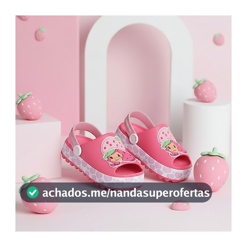 Sandália Infantil Babuche Menina Slide Moranguinho Baby Rosa Confortável Volta as Aulas Verão