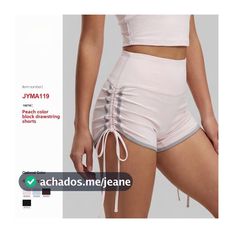 Shorts esportivos femininos Hip-Lifting cintura alta Yoga calças de Fitness contraste cor cordão pêssego três pontos