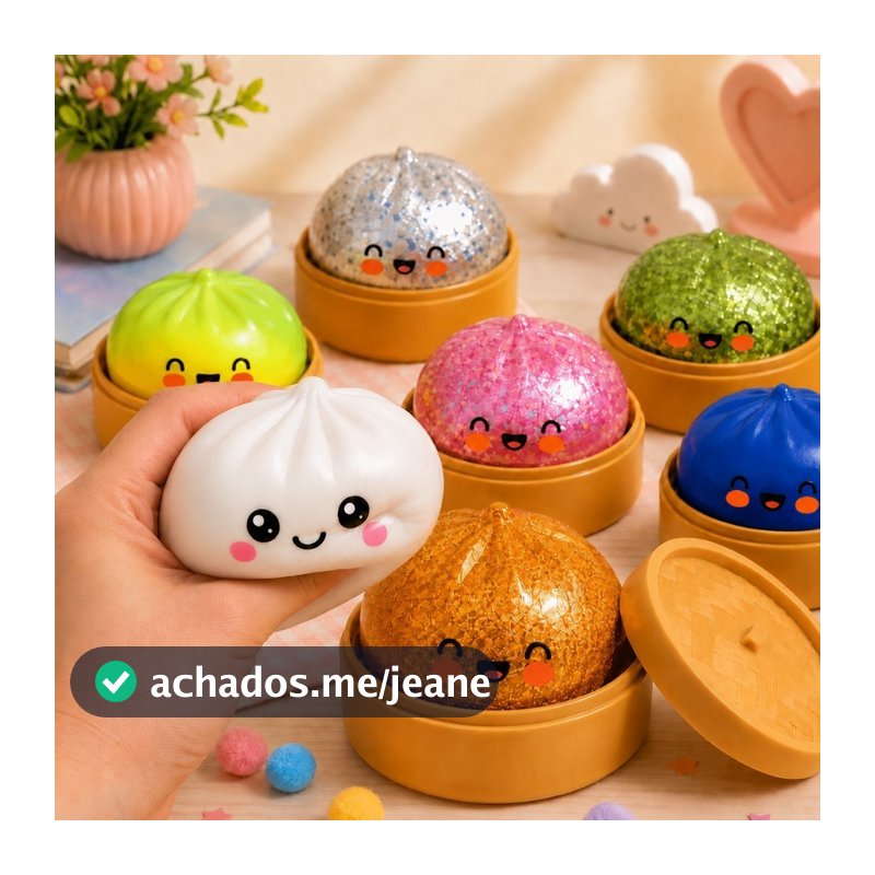 Kit 2 Pãozinho Chinês Brinquedo de Apertar P/ Ansiedade Dumpling Squishy Baozi Tiktok Sortido Colecionável