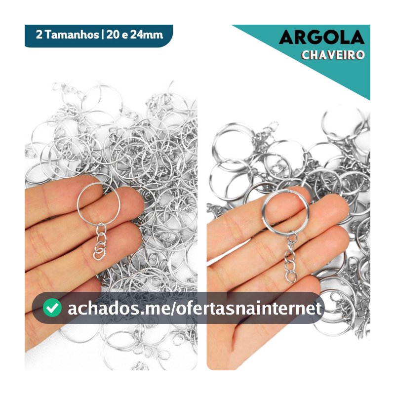 Argola Para Chaveiro Com Corrente - Tamanhos: 20mm / 24mm  - Pacote Com 50 / 100 Unidades - BNVT