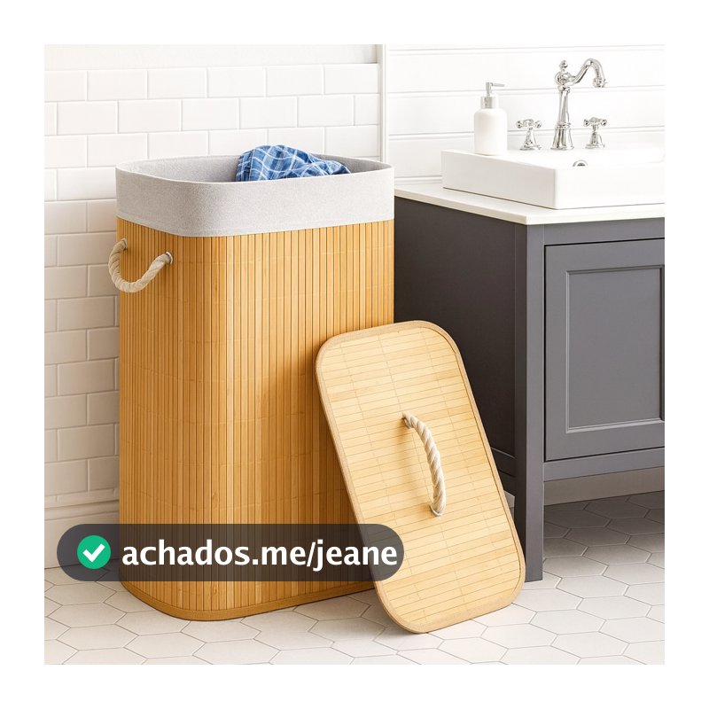 Cesto De Roupas De Bambu Natural Tampa 70L Ecológico Banheiro Multiuso Alças Dobrável Organizador
