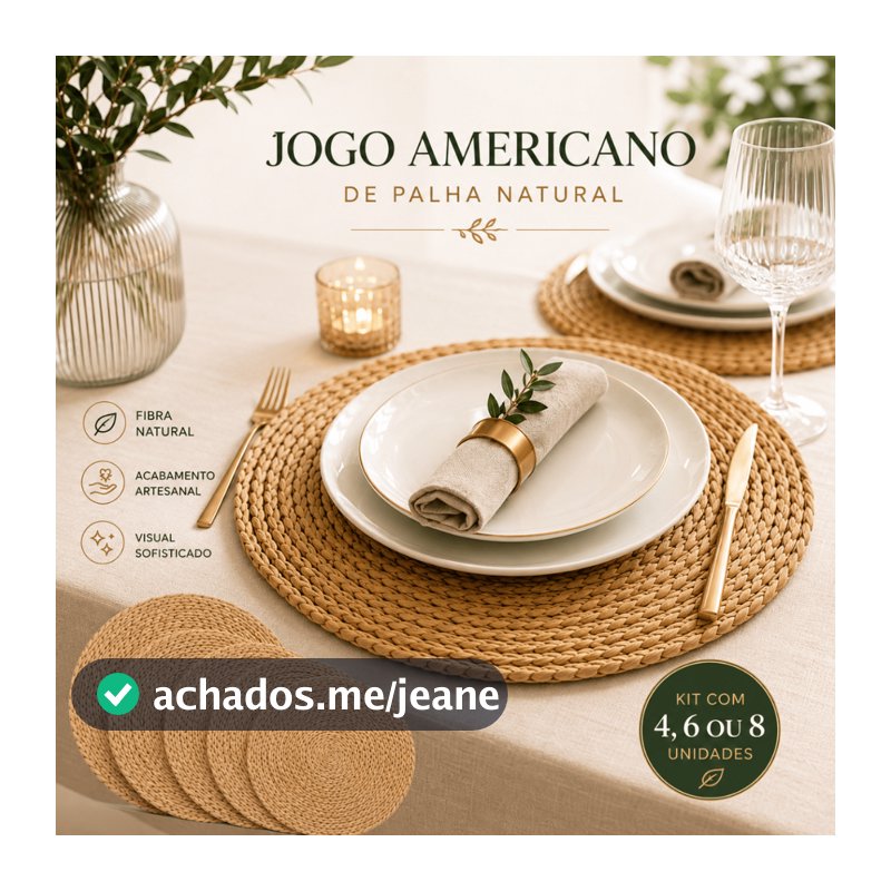 Kit 4/6/8 Jogos Americanos De Palha Natural Sousplat Rústico Redondo Mesa Posta Jantar 38cm Prato