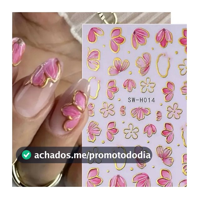 Uma Cartela De Adesivos de Unhas Flores Rosas com Detalhes Dourados | Nail Art Autocolante Y2K/ ENVIO RÁPIDO DO BRASIL