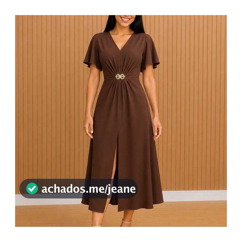 Vestido Midi Feminino Elegante de Alfaiataria Social com Decote V e Fenda para Festa, Casamento e Evento