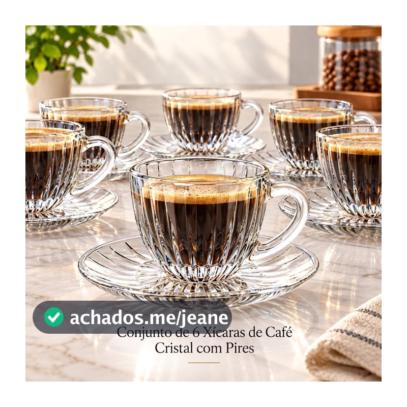 Conjunto 6 Xícaras Cristal 90ml Café Chá Design Elegante Mesa Posta Sofisticada Resistente