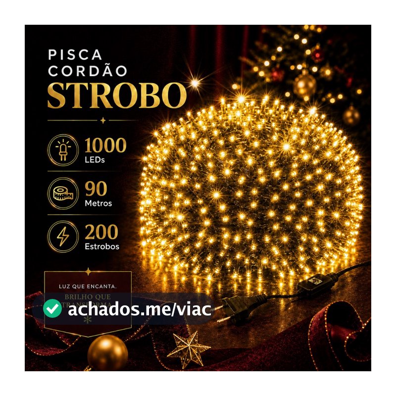 Cordão Strobo Natal 50/90/30 Metros Bivolt 500/1000/300 Leds Prova D'Água Luz Branco Quente