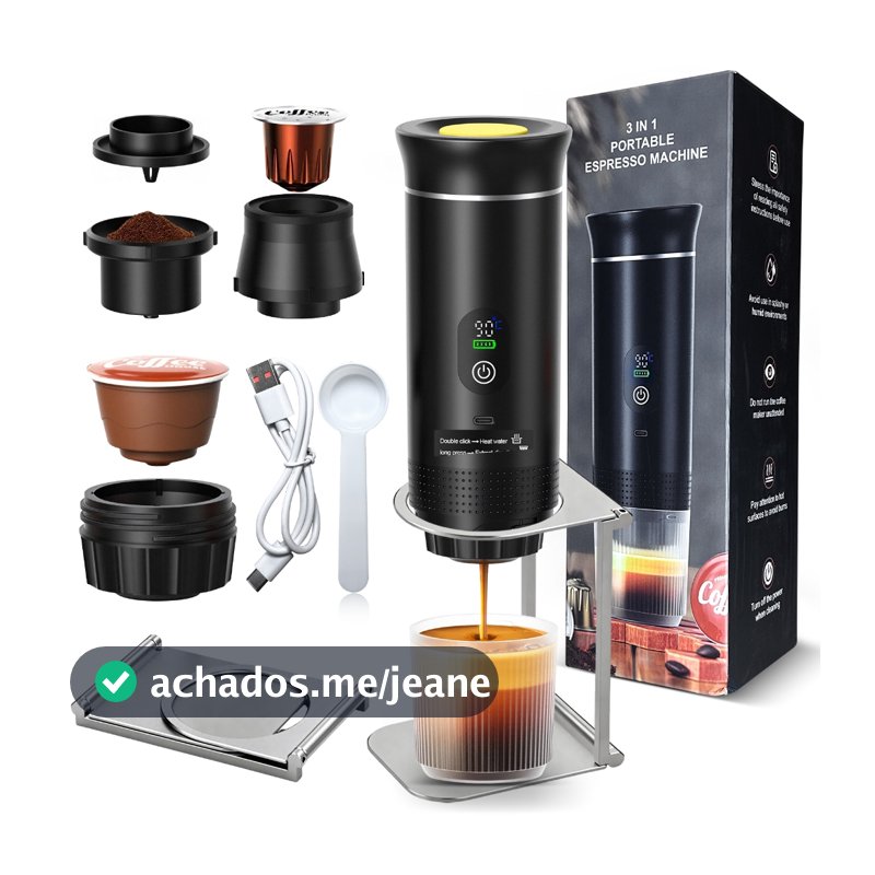 Máquina de Café Portátil 3 em 1 com Extração de Alta Pressão, Suporta Cápsulas e Pó de