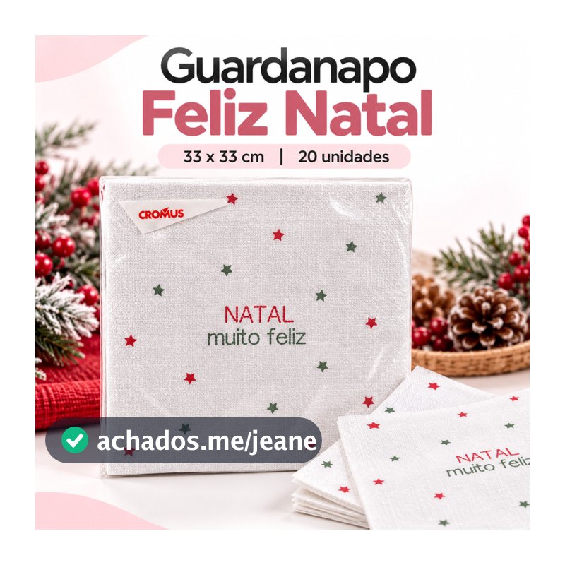 20 Guardanapos Papel Estrela Feliz Natal Branco Vermelho 33cm Decoração Mesa Jantar 1058476 Cromus