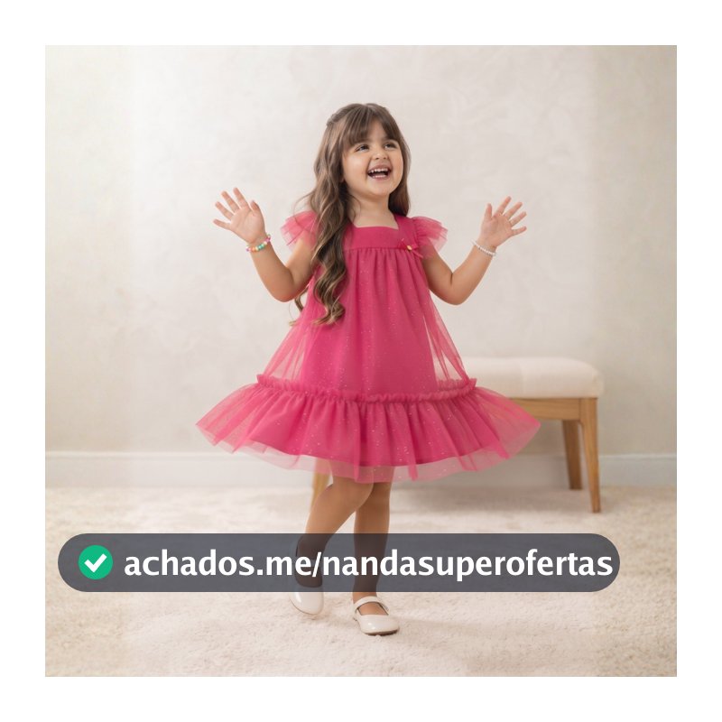 Vestido Menina Infantil Com Tule e Brilho Confortável Soltinho De 2 a 10 Anos