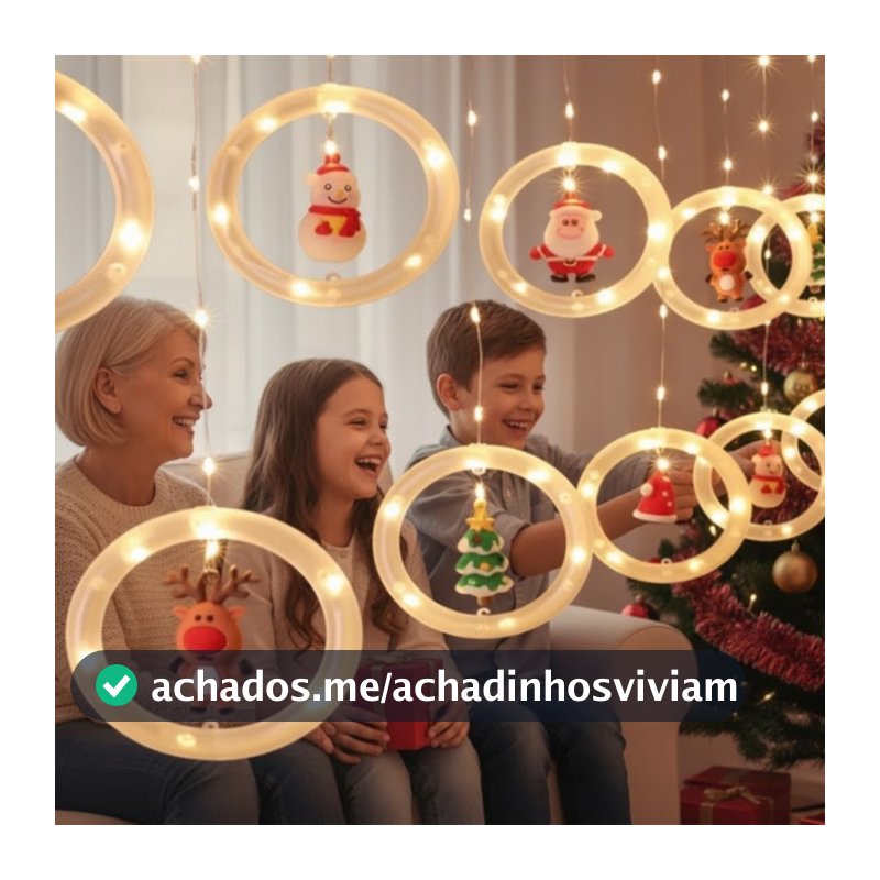 Cortina LED Cascata Pisca-Pisca de Natal Estrela Papai Noel Decoração Festiva Luzes Natalinas