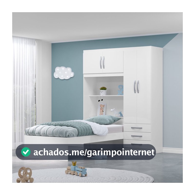 Guarda Roupa Infantil com Cama 4 Portas 3 Gavetas Lisboa Espresso Móveis Branco/Pink Pink/Branco