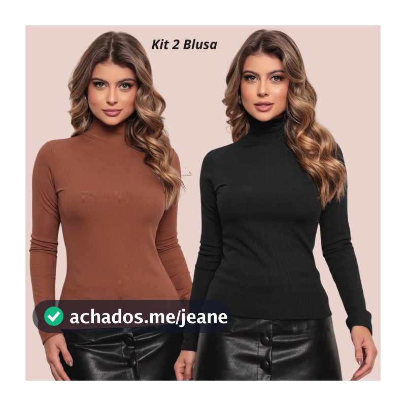 Kit 2 Cacharrel Canelada Flanelada Blusa de Frio Sueter Gola Alta Manga Longa
