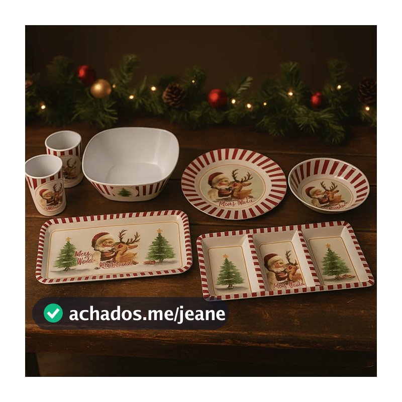 Kit Melamina Natalina Tigela Copo Bandeja Prato Redonda - Wincy Natal / Decoração / Mesa Posta