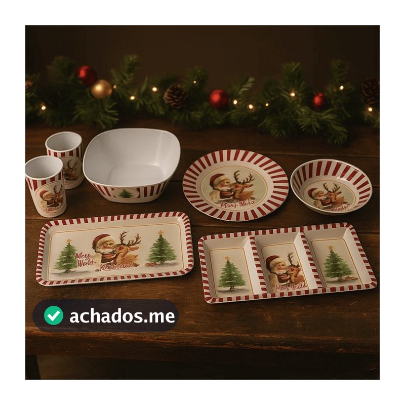 Kit Melamina Natalina Tigela Copo Bandeja Prato Redonda - Wincy Natal / Decoração / Mesa Posta