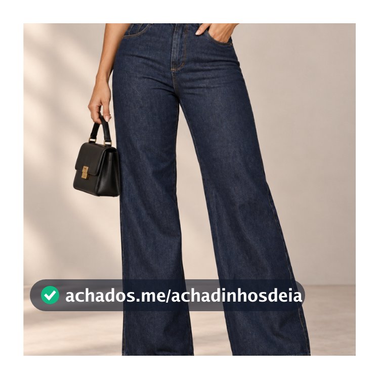 Calça Jeans Feminina Wide Leg Pantalona Cintura Alta Larga Sem Elastano Casual Social Trabalho