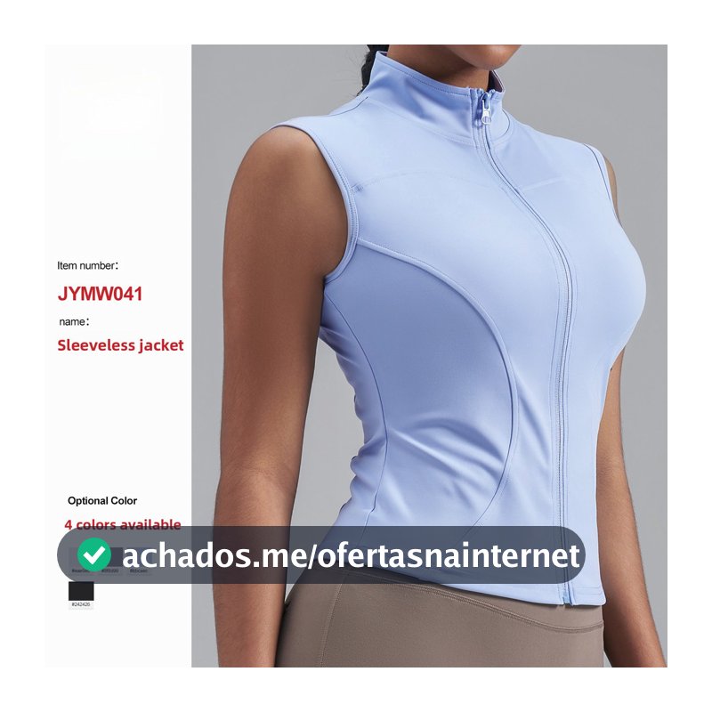 Nova jaqueta sem mangas com gola alta, elástica, Slim Fit, Brea