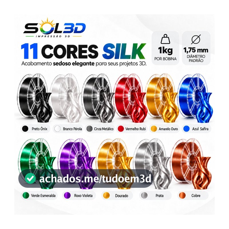 Filamento PLA Silk SOL3D 1kg 1,75mm Brilho Sedoso Impressora 3D